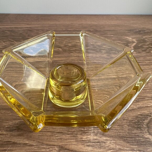 Fostoria 1930s Candle Holders, Yellow Deco Glass Pair - Picture 2 of 11